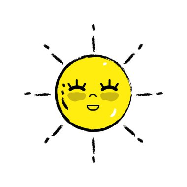 Kawaii şirin mutlu güneş hava vektör çizim