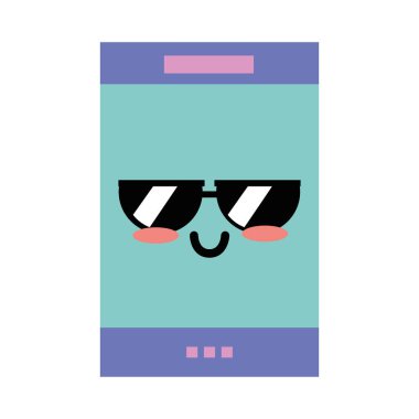 Kawaii şirin ihale smartphone teknoloji vektör çizim