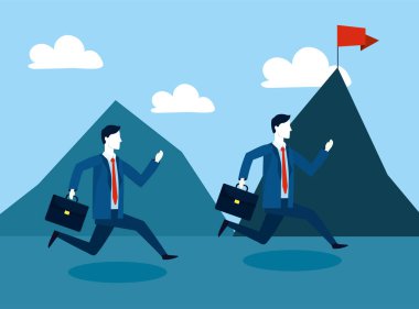 Evrak Çantası'nı ve dağ bayrak vektör çizim ile profesyonel iş adamları