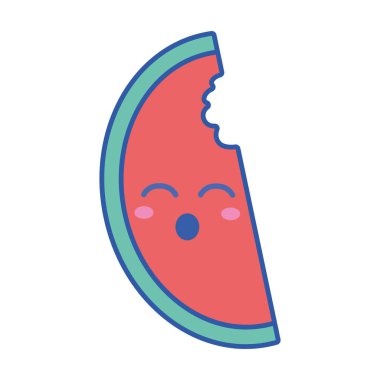 Kawaii şirin komik dilim elma meyve vektör çizim