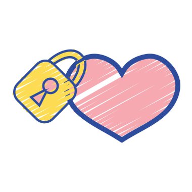 kalp tasarımı güvenlik asma kilit öğesi vektör çizim ile