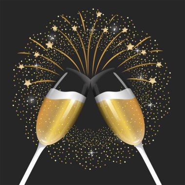 Yeni yıl kutlama şampanya kadehi vektör çizim ile