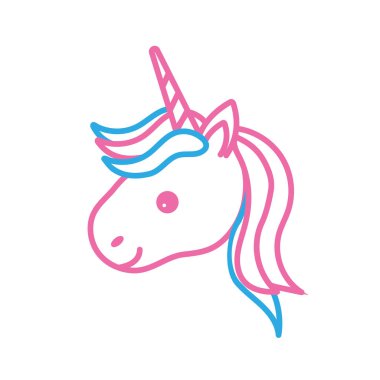 satır şirin tek boynuzlu at kafası boynuz ve saç şekli vektör çizim ile