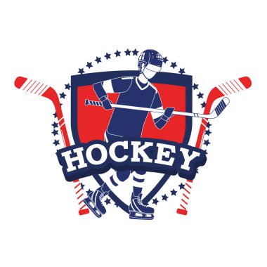 amblem hokey oyuncusu ve profesyonel unifom vektör çizim ile