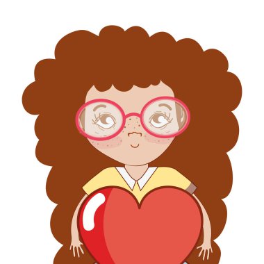 kalp ve gözlük, vektör çizim ile güzel kız