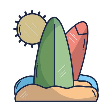 Plaj sörf tahtası ve güneş vektör çizim ile