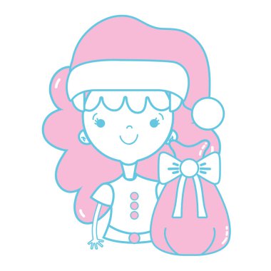 şapka ve Noel çanta vektör çizim ile güzel kız