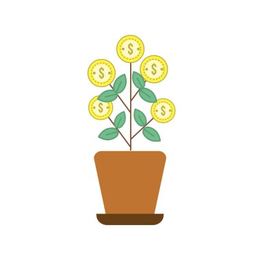 saksı vektör çizim içinde paralar yapraklarla bitki