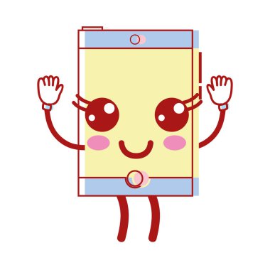 Kawaii şirin mutlu smartphone teknoloji vektör çizim