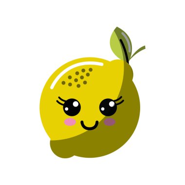 Kawaii güzel mutlu limon simgesi, vektör çizim tasarım