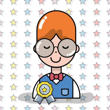 adam öğrenci ile gözlük ve madalya vektör çizim