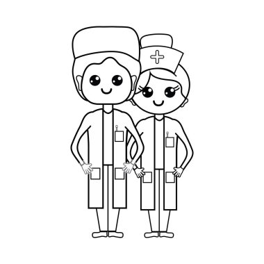Doktor ve hemşire insanlar vektör çizim yardımcı olmak için sıraya