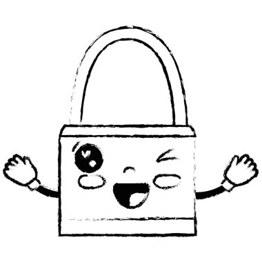 Şekil kawaii şirin komik asma kilit güvenlik vektör çizim