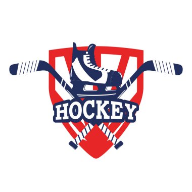Hokey amblemi kaykay ve sopa ekipman vektör çizim ile
