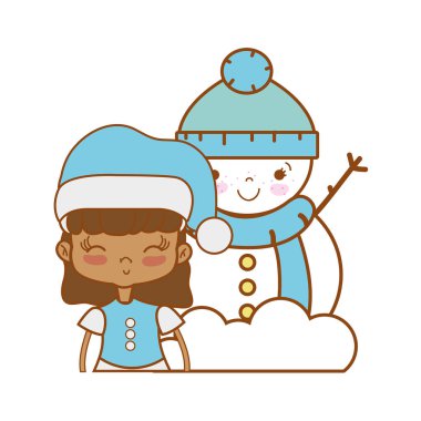 Noel giysileri ve kardan adam ile kız tasarlamak vektör çizim