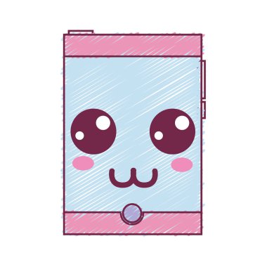 Kawaii şirin mutlu smartphone teknoloji vektör çizim