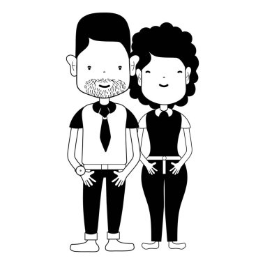 saç modeli ve rahat kıyafetler, vektör çizim ile kontur güzel çift