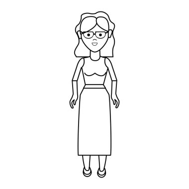 satır hoş bir kadınla gözlük, bluz ve uzun etek, vektör çizim
