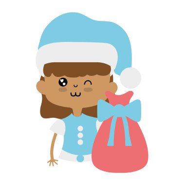 şapka ve Noel çanta vektör çizim ile güzel kız