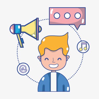 adam ile sosyal medya teknoloji iletişim vektör çizim için