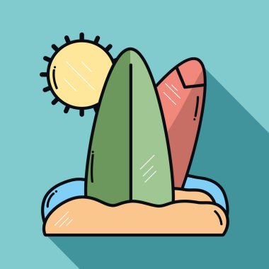 Plaj sörf tahtası ve güneş vektör çizim ile