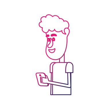 satır güzel adam saç modeli ve el vektör çizim içinde smartphone