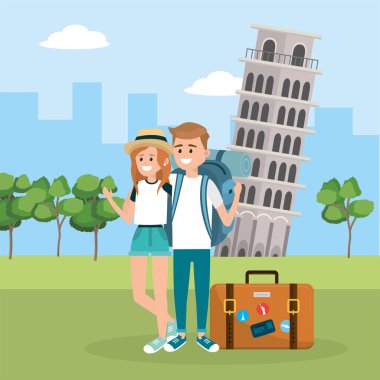 kadın ve erkekte pisa Kulesi illüstrasyon vektör