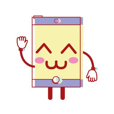 Kawaii şirin mutlu smartphone teknoloji vektör çizim