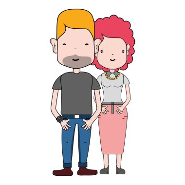 saç modeli ve rahat kıyafetler, vektör çizim ile güzel çift