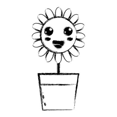 Şekil kawaii güzellik ve mutlu çiçek bitki vektör çizim