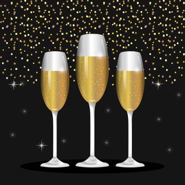 Yeni yıl vektör çizim kutlamak için şampanya kadehi