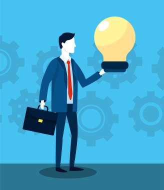 Evrak çantası ve ampul strateji vektör çizim ile profesyonel iş adamı