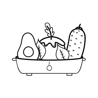 pot, vektör çizim içinde satır taze ve lezzetli sebze