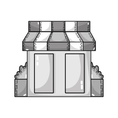 gri tonlamalı süpermarket mağaza taze ürünler vektör çizim alışveriş için