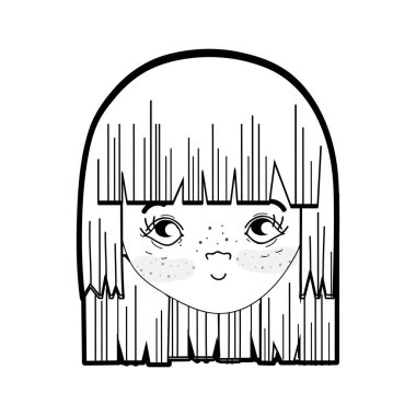 satır güzel kız yüz saç modeli ve ifade, vektör çizim ile