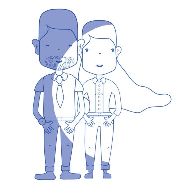 saç modeli ve rahat kıyafetler, vektör çizim ile siluet güzel çift