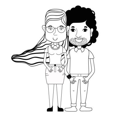 saç modeli ve rahat kıyafetler, vektör çizim ile güzel çift hat