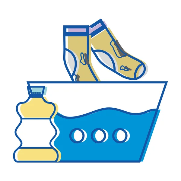 水のバケツと漂白剤の瓶と汚れた靴下 — ストックベクタ