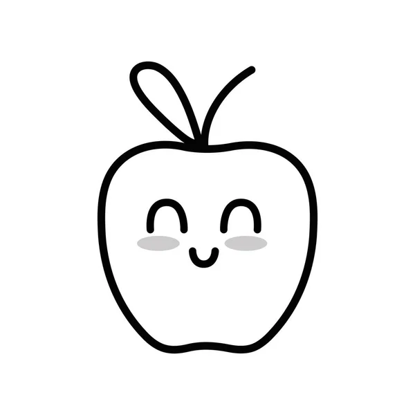 Line Kawaii Söta Happy Apple Frukt Vektorillustration — Stock vektor