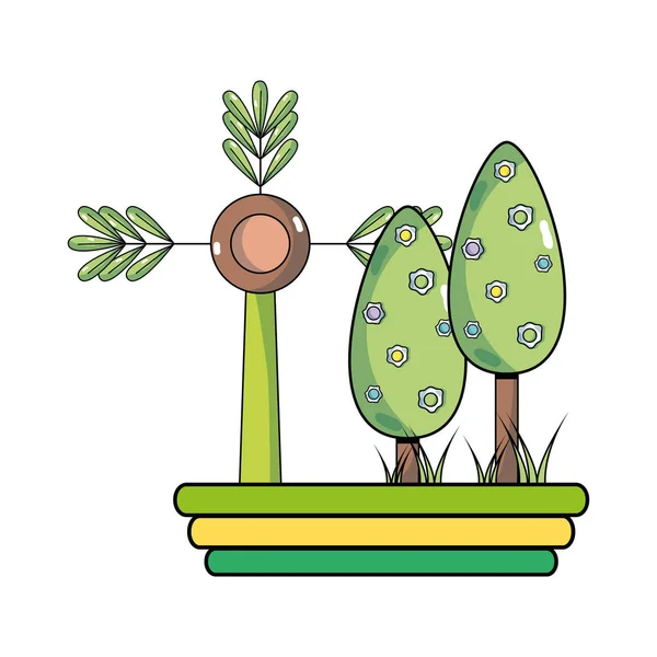 Árboles Agradables Con Flores Plantas Con Ramas Vector Ilustración — Vector de stock