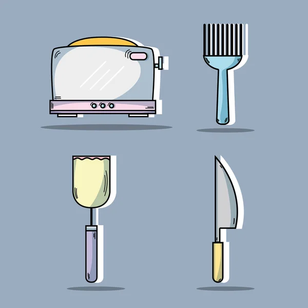 Set Kitchen Utensils Object Make Food Vector Illustration — Stock Vector