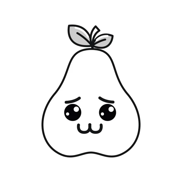 Silhouet Kawaii Schattig Verlegen Pear Fruit Vectorillustratie — Stockvector