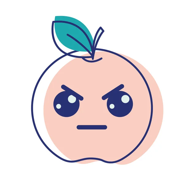 Kawaii Belle Pomme Colère Fruit Illustration Vectorielle — Image vectorielle