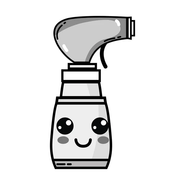 Escala Grises Kawaii Lindo Feliz Spray Botella Vector Ilustración — Vector de stock