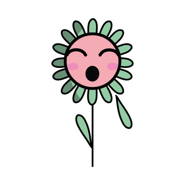 Kawaii Planta Divertida Flor Con Hojas Pétalos Vector Ilustración — Vector de stock