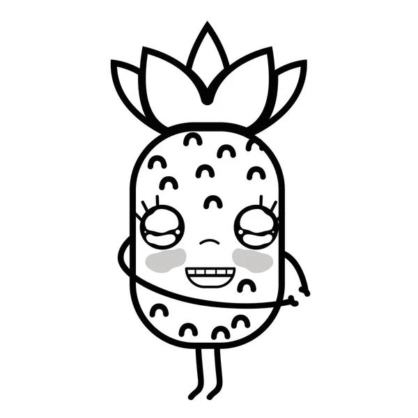 Ligne Kawaii Mignon Heureux Ananas Fruit Vecteur Illustration — Image vectorielle