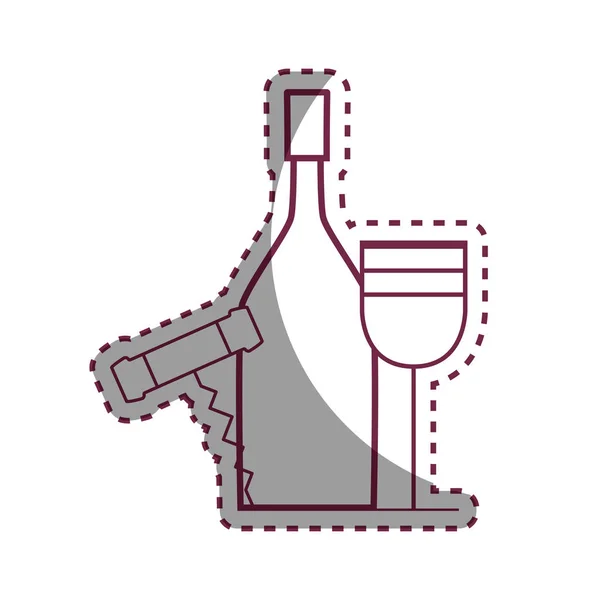 Botol Dan Gelas Anggur Stiker Dengan Pembuka Botol Desain Ilustrasi - Stok Vektor