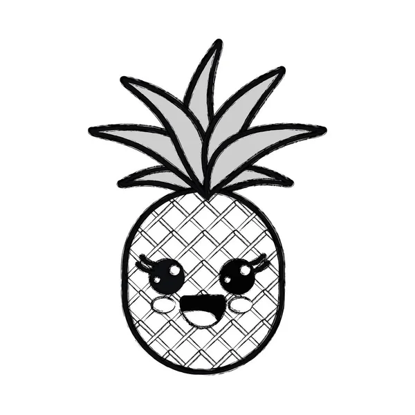 Silhouette Kawaii Pensée Mignonne Ananas Légume Illustration Vectorielle — Image vectorielle