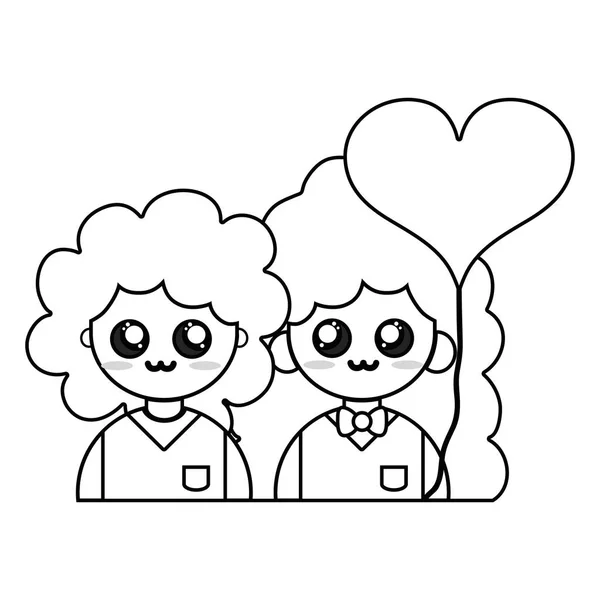 Linha Casal Conjunto Com Relacionamentos Romance Balão Coração Vetor Ilustração — Vetor de Stock