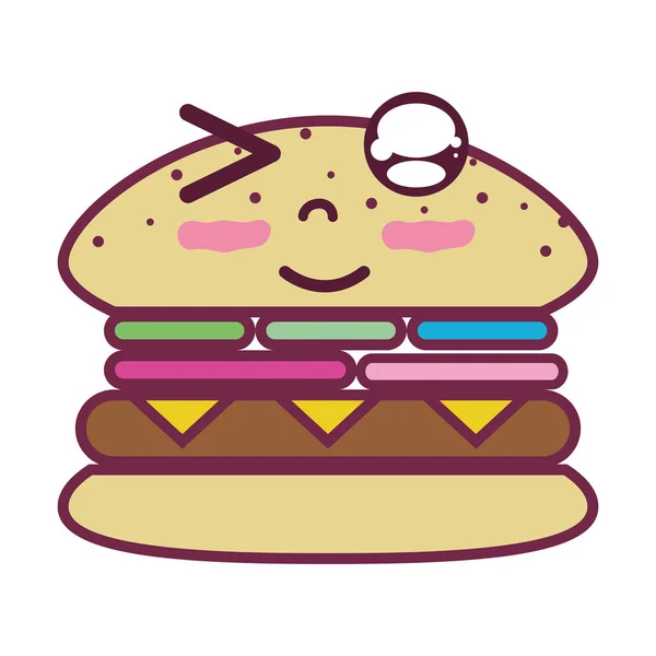 Kawaii Aranyos Vicces Humburger Élelmiszer Vektoros Illusztráció — Stock Vector